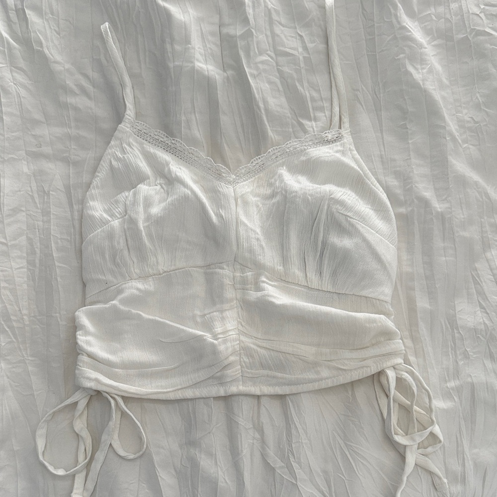 Hollister White Lace Trim Tank With Side Ties